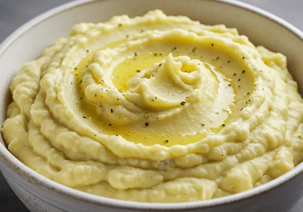 Préparation de la purée maison en faisant cuire les pommes de terre jusqu’à ce qu’elles soient tendres, puis en les écrasant avec du beurre, de la crème et des épices pour obtenir une texture onctueuse et crémeuse