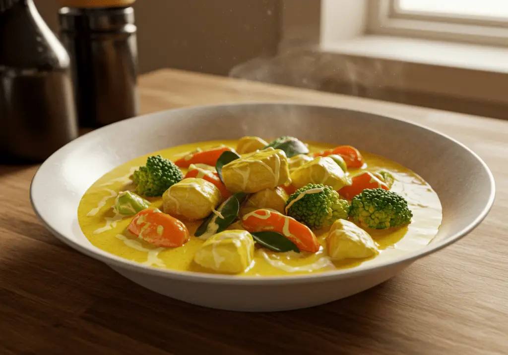 Curry de légumes épicé et réconfortant, avec des légumes tendres baignés dans une sauce au lait de coco crémeuse et pleine de saveurs.