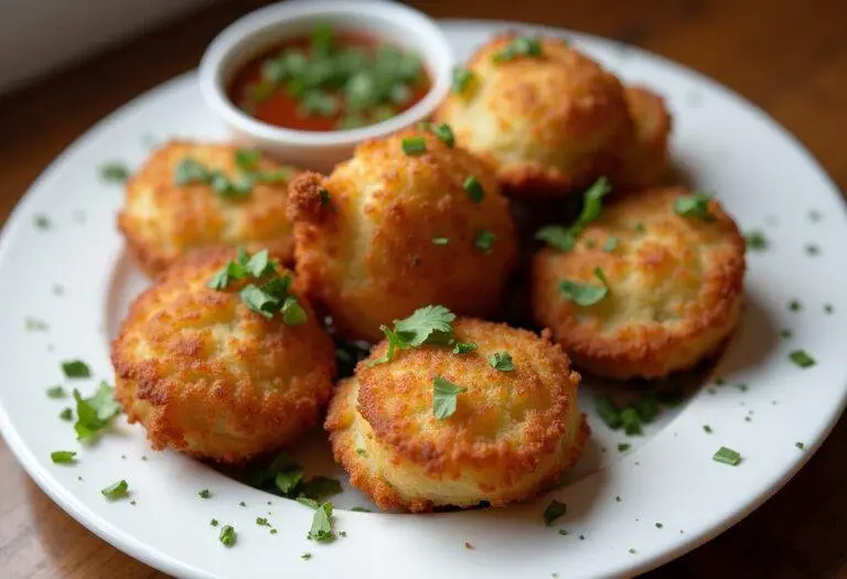 Golden-brown crispy beignets de courgette croustillants served with a dipping sauce.