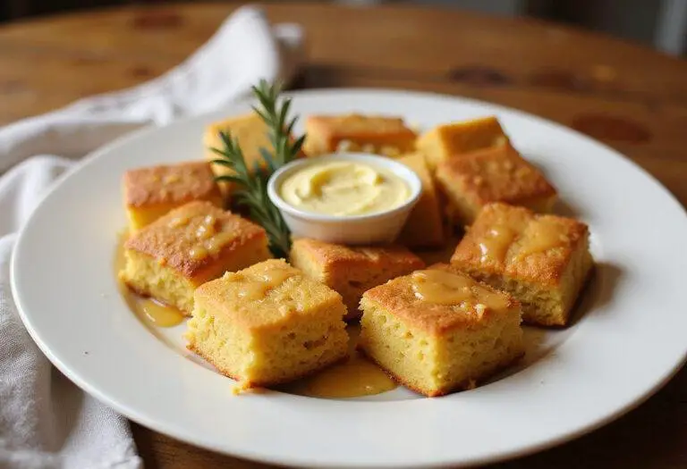 Bouchées de pain de maïs au beurre de miel dorées prêtes à servir.