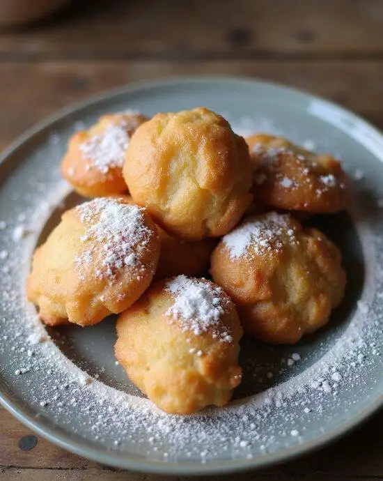 Bugnes croustillantes et dorées, saupoudrées de sucre glace, une gourmandise facile préparée à la friteuse à air.