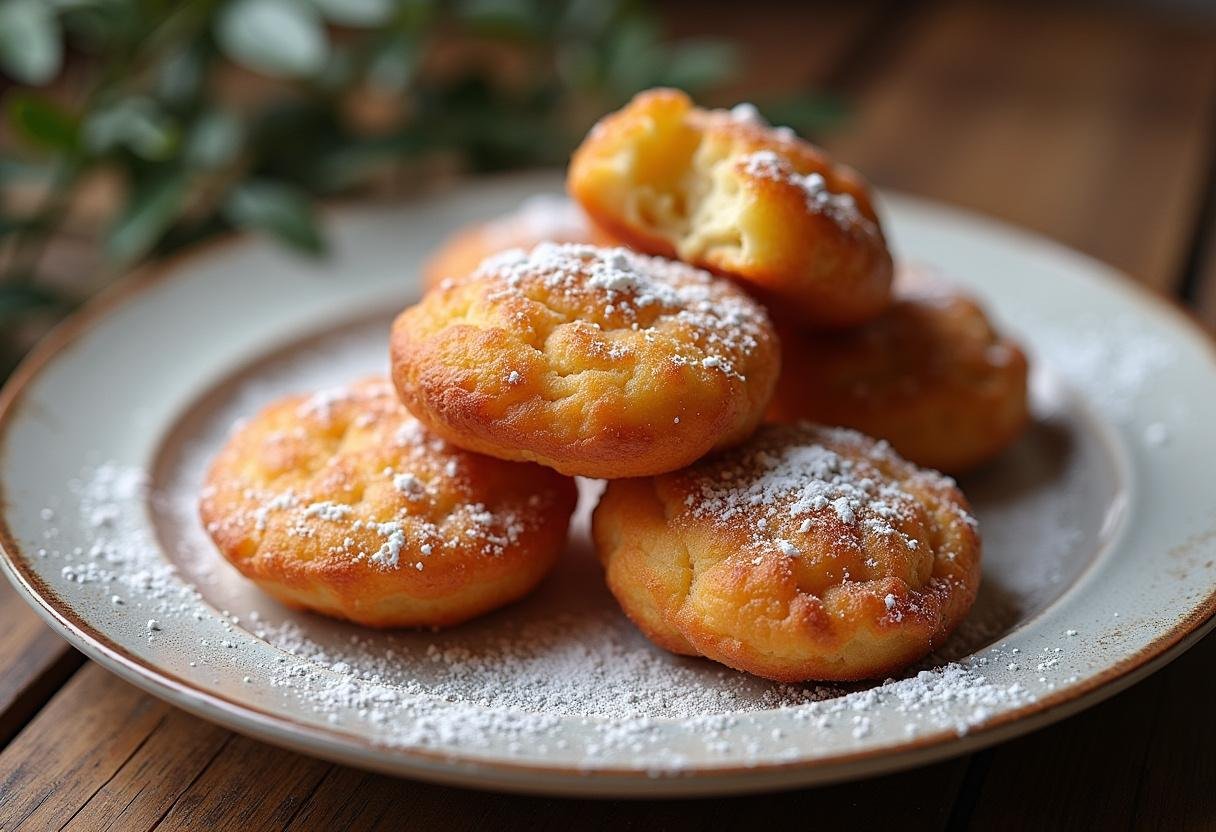 Bugnes croustillantes et dorées, saupoudrées de sucre glace, une gourmandise facile préparée à la friteuse à air.