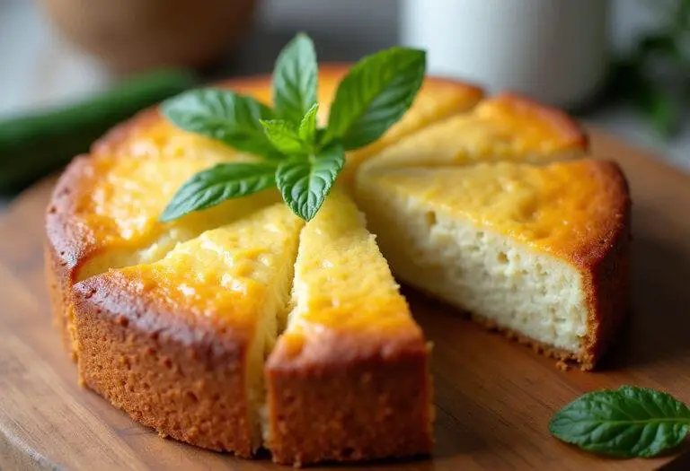 Cake Courgette Chèvre Menthe ou Basilic fraîchement cuit, prêt à être dégusté.