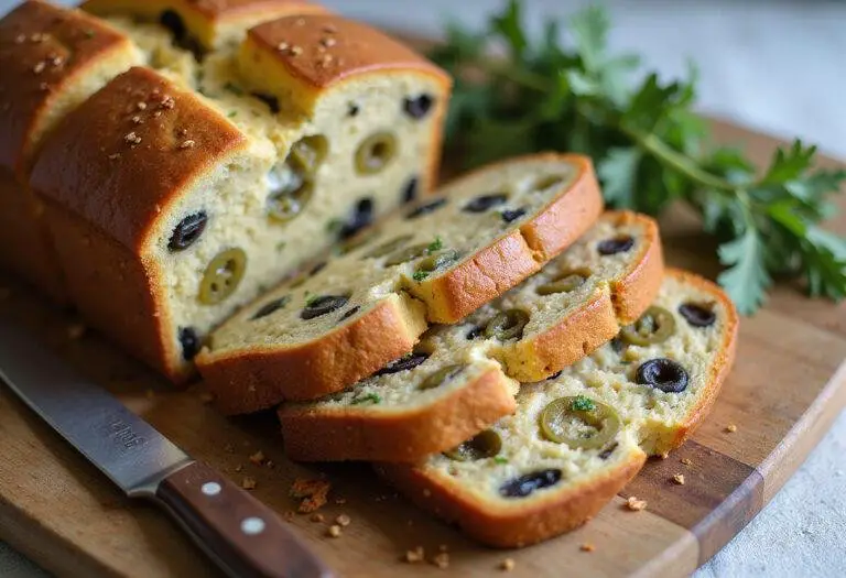 Tranches de Cake Lardons Olives Vertes ou Noires, savoureuses et prĂȘtes Ă ĂȘtre servies.