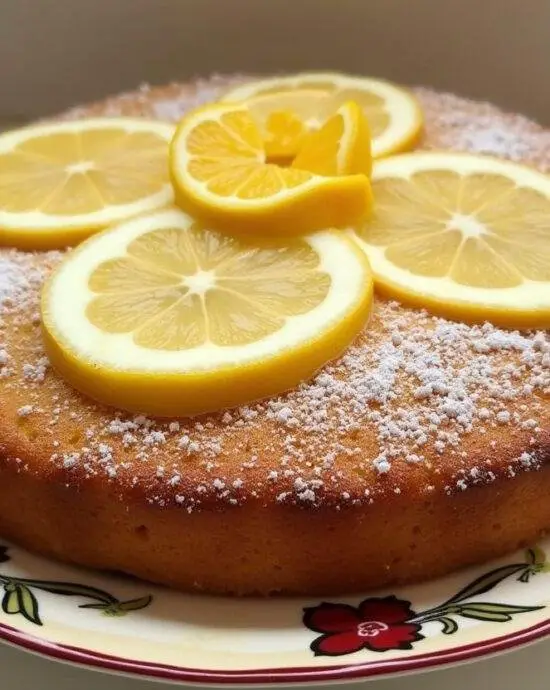 Finished Cake Moelleux au Citron et Fromage Frais, showcasing a delicate lemon flavor, perfect for dessert.