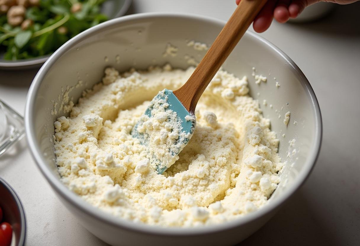 Bol de mélange de fromage blanc pour faire des Chips de Fromage Blanc.