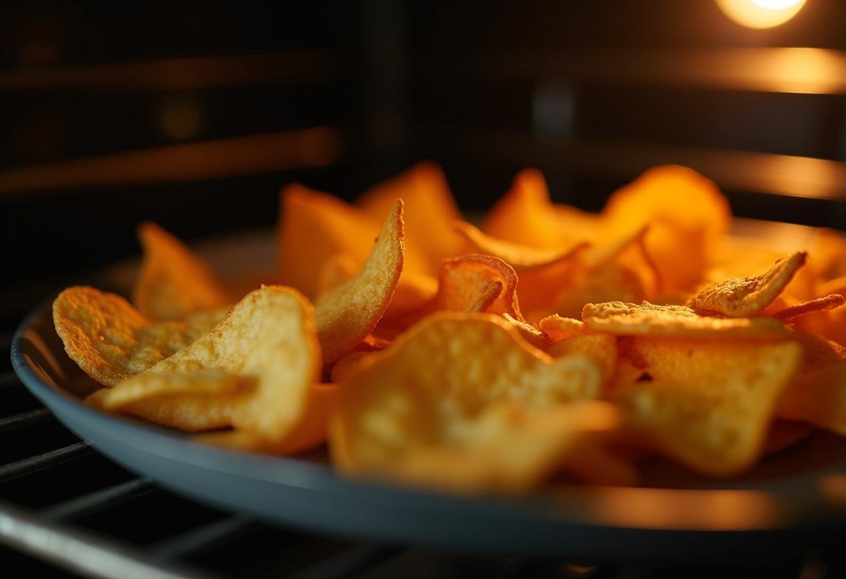 Cuisson des Chips de Fromage Blanc au four jusqu'à ce qu'elles soient dorées.