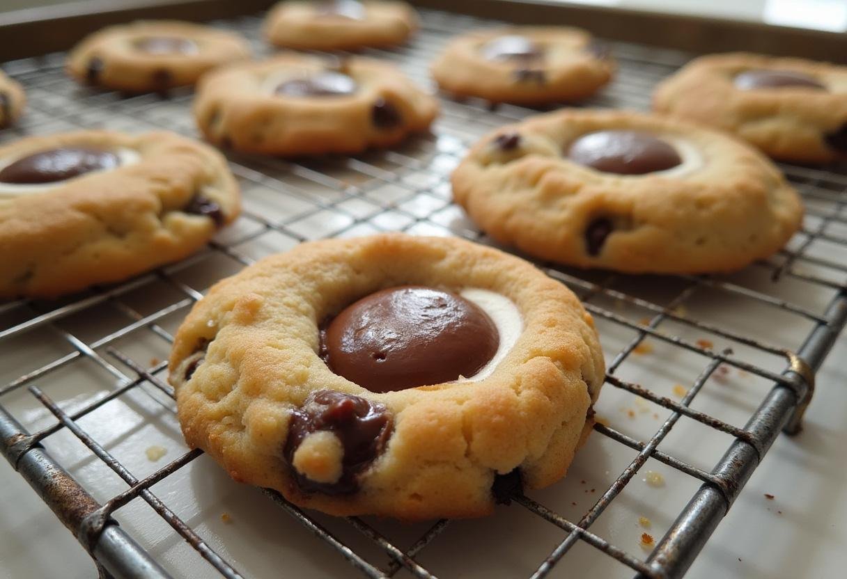 Cookies Rocky Road refroidissant sur une grille, mettant en valeur leur texture fondante après la cuisson.