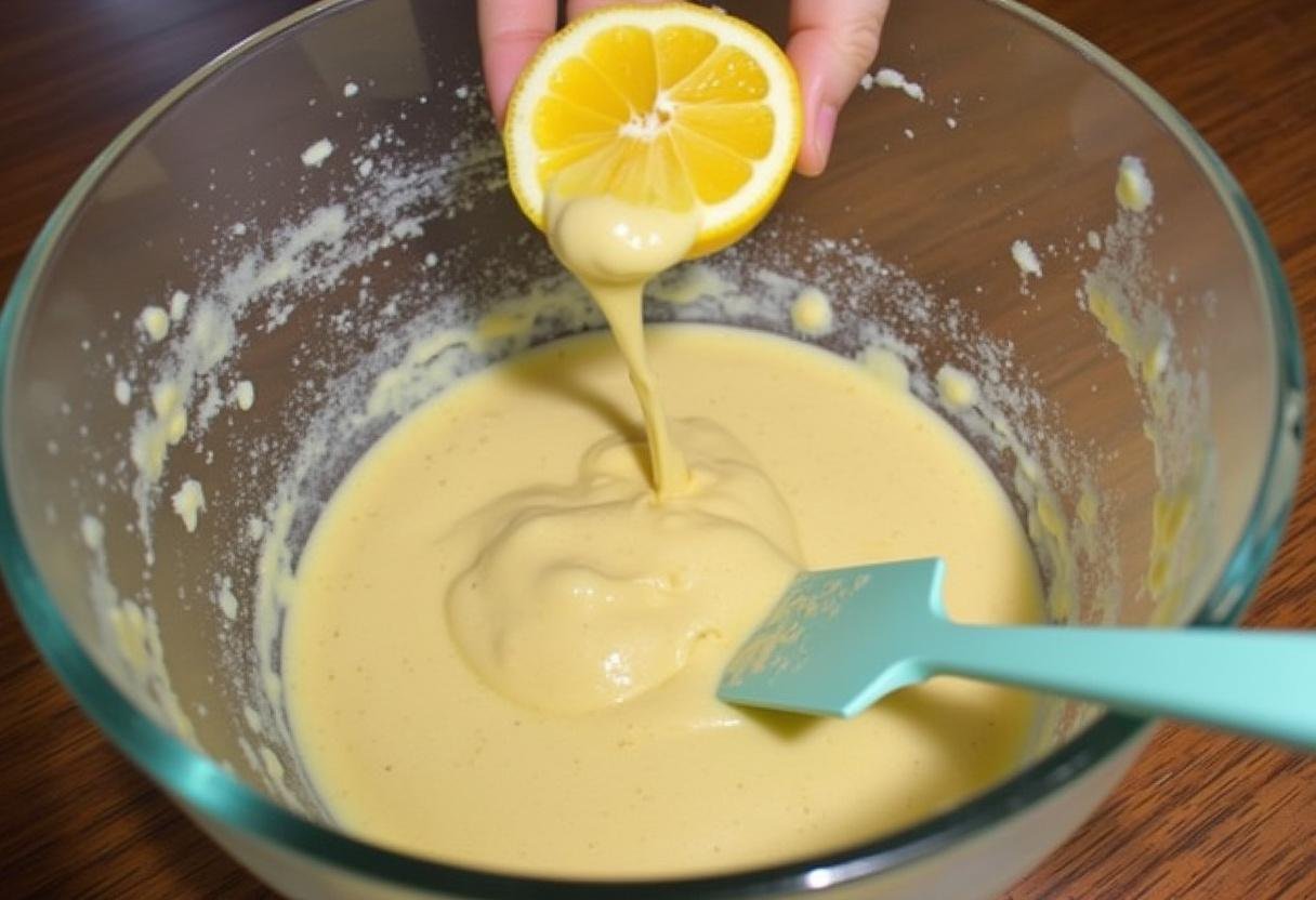 Préparation de la pâte pour les Cookies Sablés Glacés Citron Lavande, montrant une consistance crémeuse avec une saveur de citron.