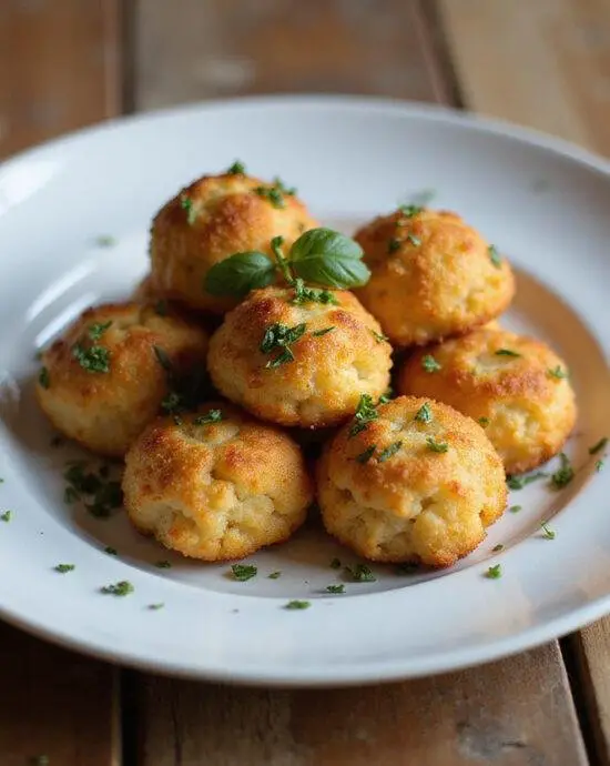 Delicious crispy cauliflower cheese croquettes served with herbs, perfect for any meal.