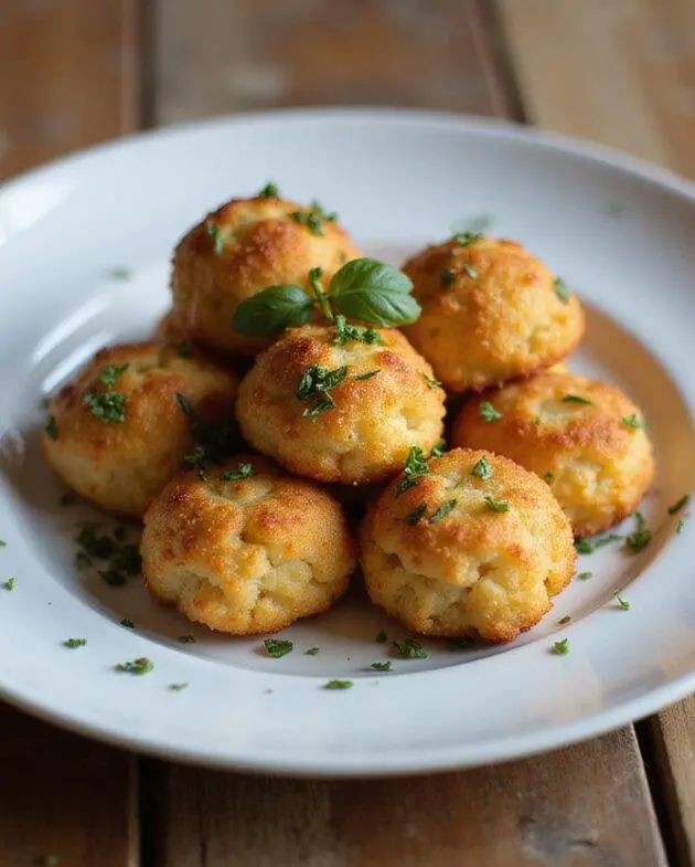 Delicious crispy cauliflower cheese croquettes served with herbs, perfect for any meal.