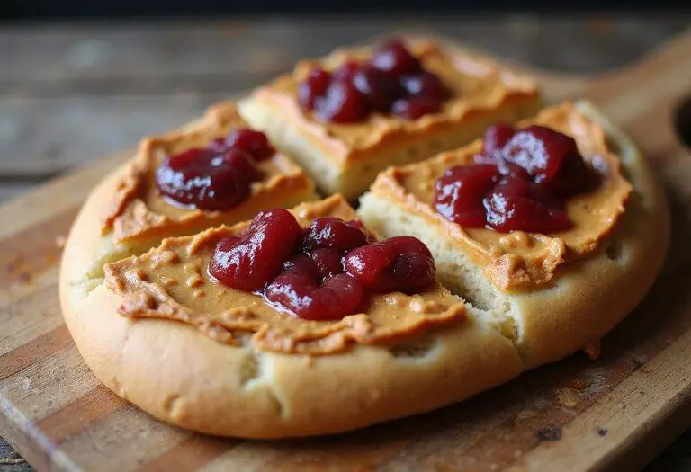 Delicious Focaccia au Beurre de Cacahuète et à la Confiture ready to enjoy.