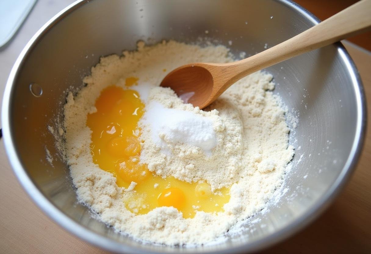 Mélanger la farine et la levure activée pour préparer la pâte à focaccia.