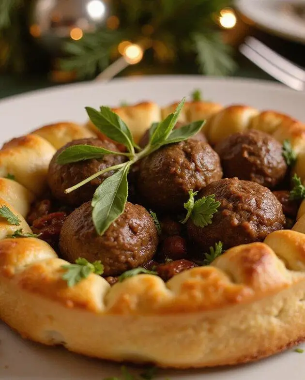 Fromage Brie fourré aux truffes cuit, avec une croûte dorée, parfait pour les fêtes.