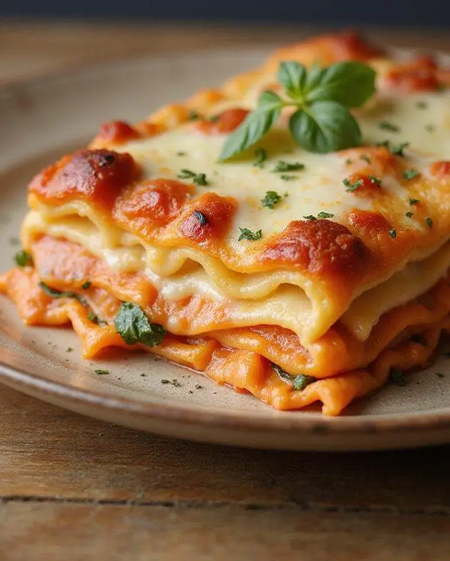 Deliciously baked lasagnes poireaux saumon crémeuses, ready to be served with golden cheese on top.