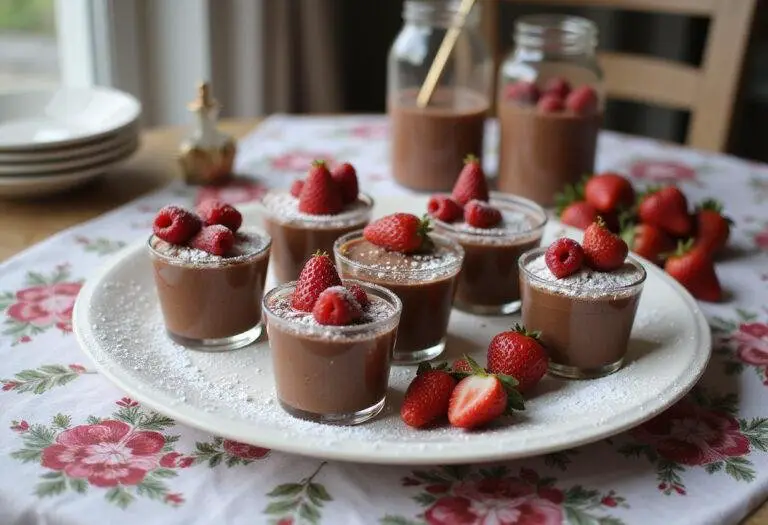 Finished Mousse au Chocolat Légère garnished with berries, ideal for elegant dining.