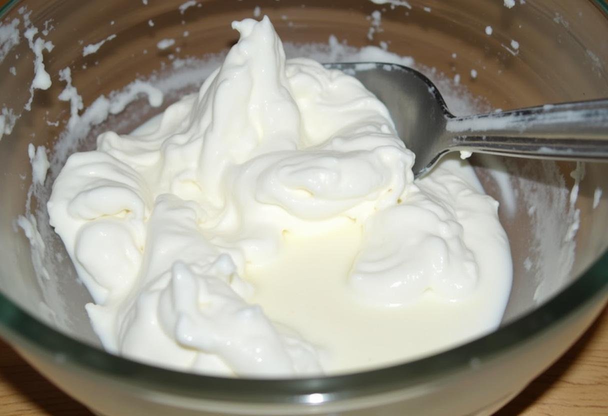 Blancs d'œufs montés en neige moelleux préparés pour le dessert Mousse au Chocolat Légère.