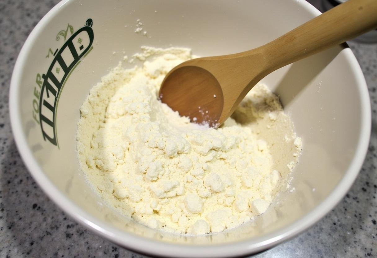 Ingredients for Muffins Focaccia Faciles in a mixing bowl, ready to be combined.
