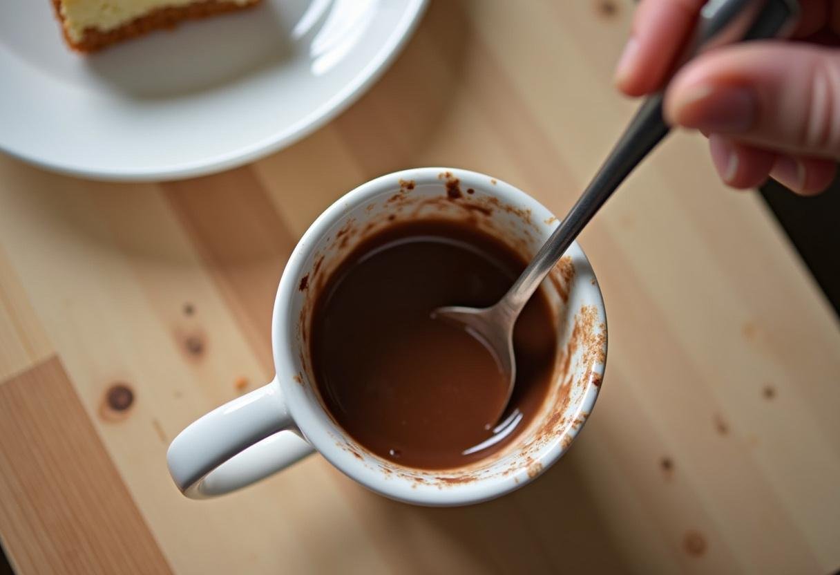 Mélange de la pùte à Mug Cake au Chocolat dans une tasse