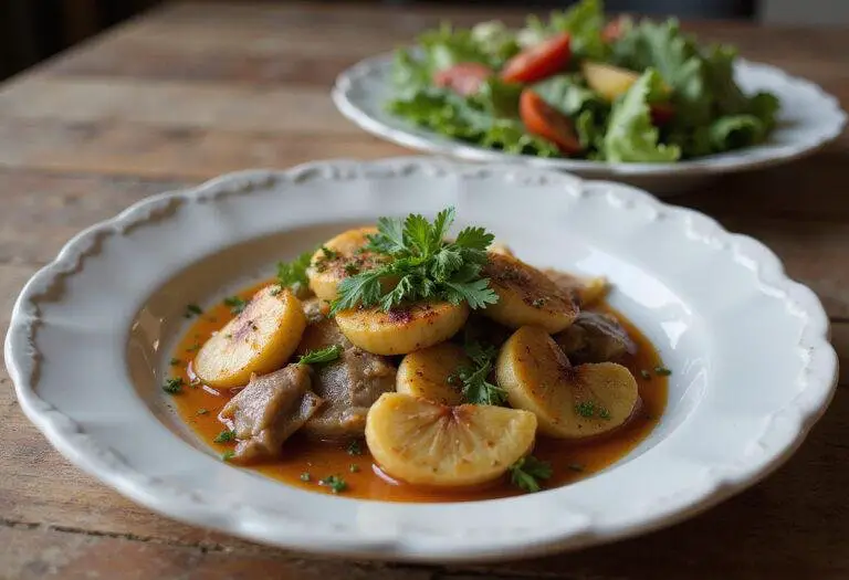 Finished Oignons Farcis à la Grecque beautifully presented with salad, perfect for a Greek-inspired meal.
