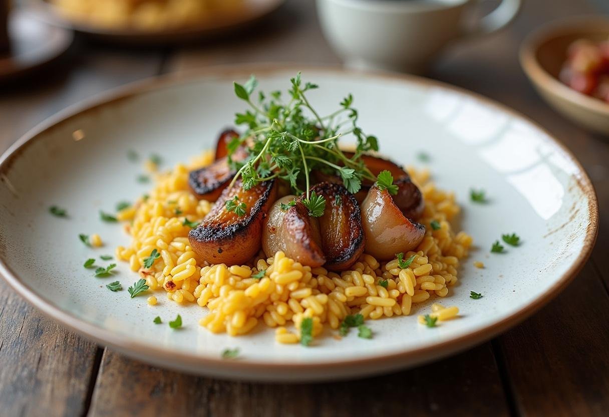 Oignons Farcis au Riz Joaillier joliment présentés, parfaits pour un repas convivial.