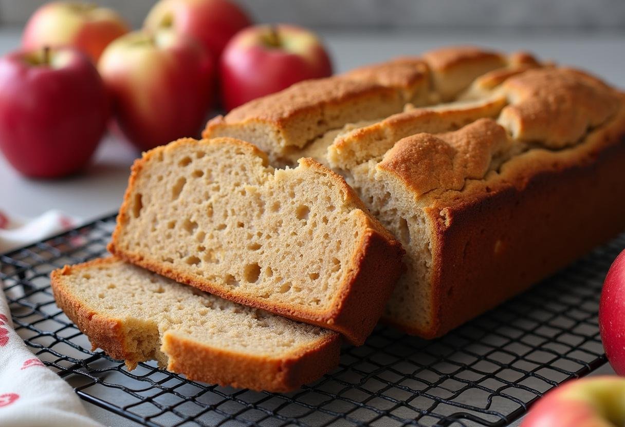Pain à la compote de pommes et à la cannelle fraîchement cuit, parfait pour le petit-déjeuner.