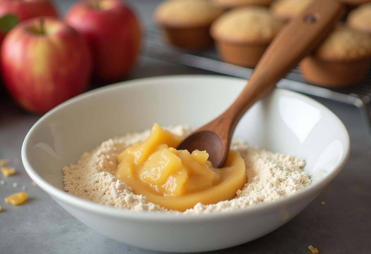 Mélange de la compote de pommes et d'ingrédients secs pour le pain.
