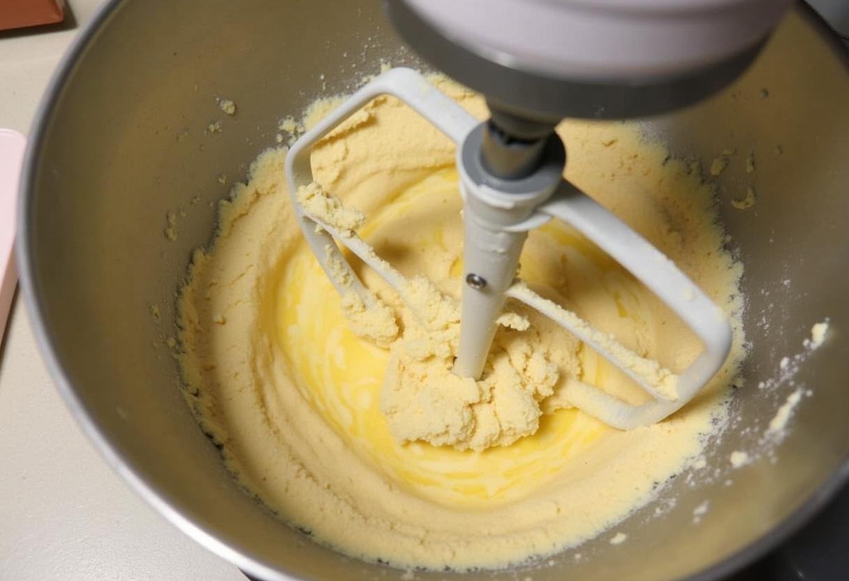 Mixing wet ingredients into the dry mixture to prepare the dough for Petits Pains Briochés au Beurre de Sauge et Miel Salé.