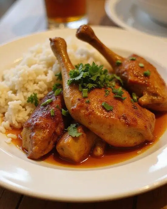 Delicious Poulet à la Syrienne plated with rice and herbs, a perfect dish for sharing.