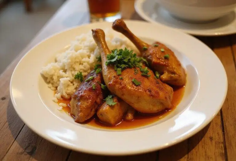 Delicious Poulet à la Syrienne plated with rice and herbs, a perfect dish for sharing.