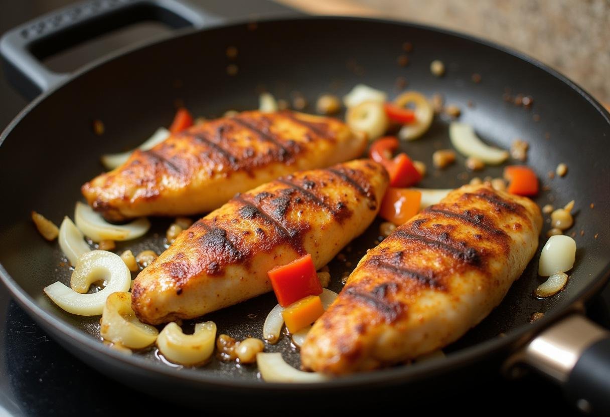 Poulet mariné avec des épices syriennes dans un bol à mélanger pour la préparation du Poulet à la Syrienne.