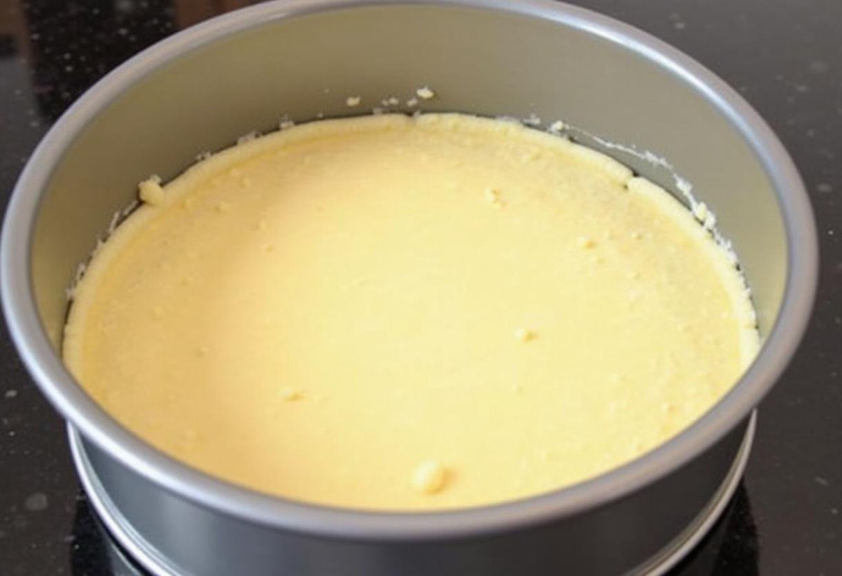 Couche de mélange de biscuits pressée dans un moule à charnière pour le gâteau sans cuisson.