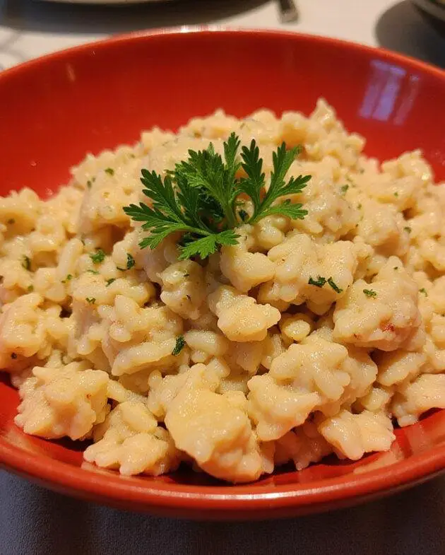 Completed Riz de Chou-Fleur dish, the low carb rice alternative, beautifully garnished for serving.