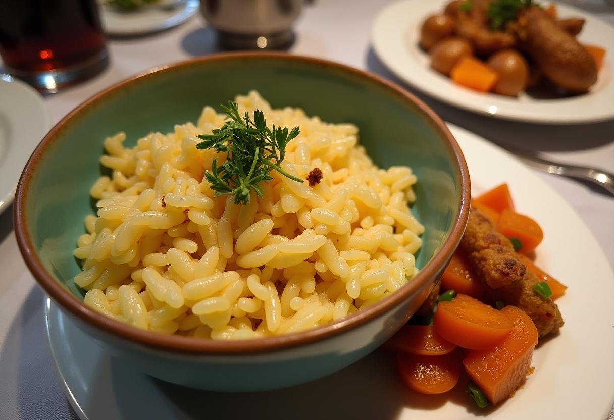 Completed Riz de Chou-Fleur dish, the low carb rice alternative, beautifully garnished for serving.