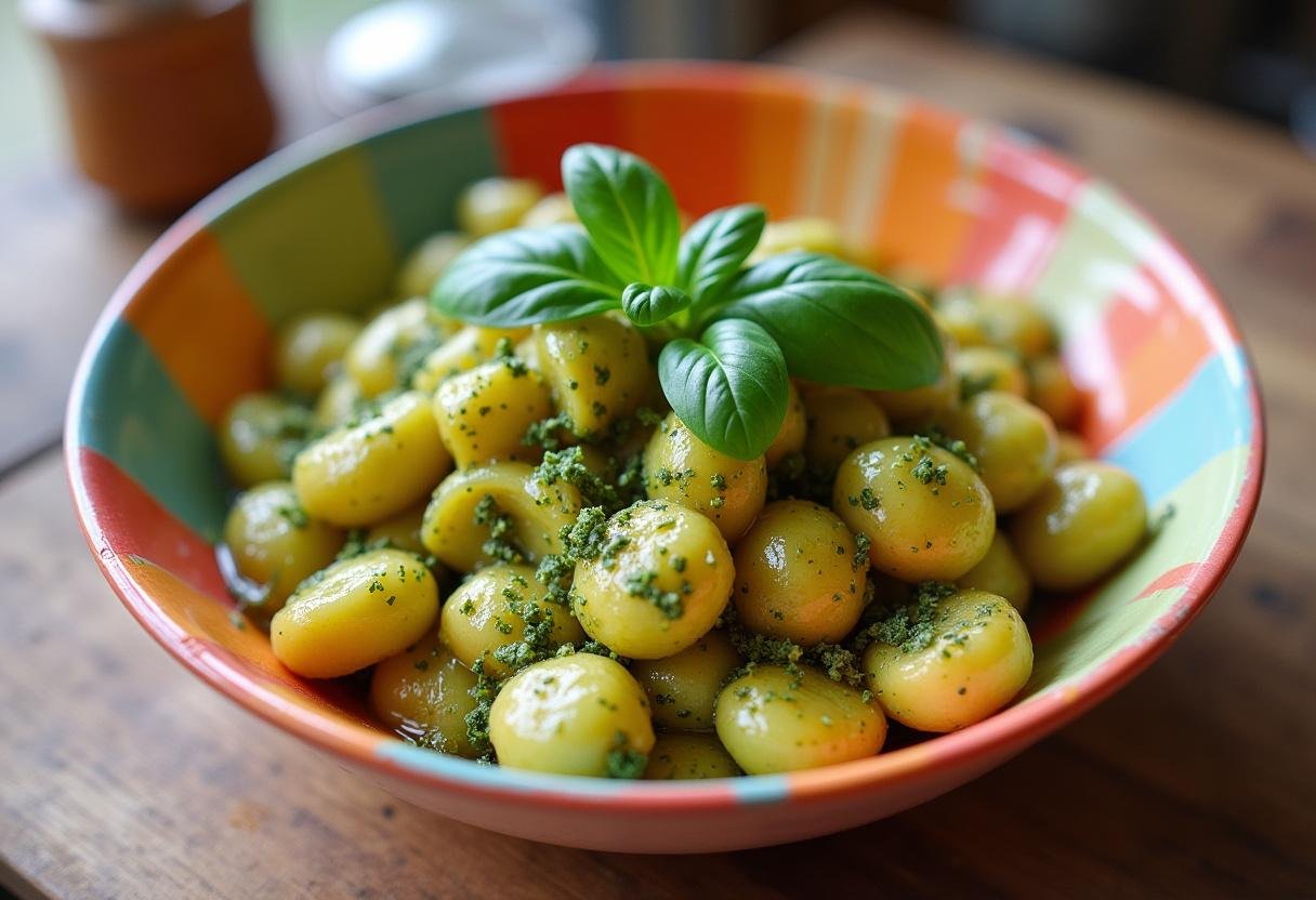 Delicious Salade de Pâtes au Pesto Verte presented with vibrant colors, ideal for a summer meal.