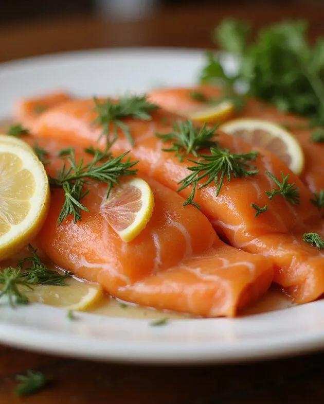 Finished quality smoked salmon dish, garnished and ready to enjoy.