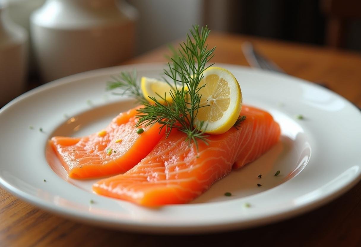 Finished quality smoked salmon dish, garnished and ready to enjoy.