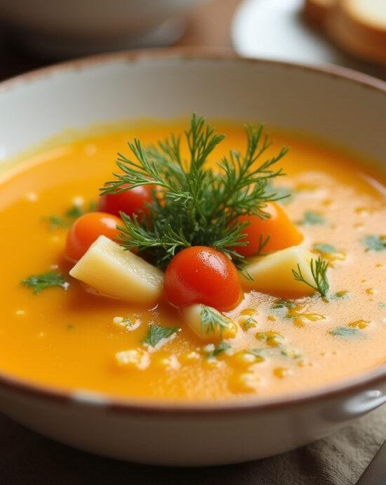 Delicious Soupe Polonaise à l'Aneth served in a bowl, perfect for a comforting meal.