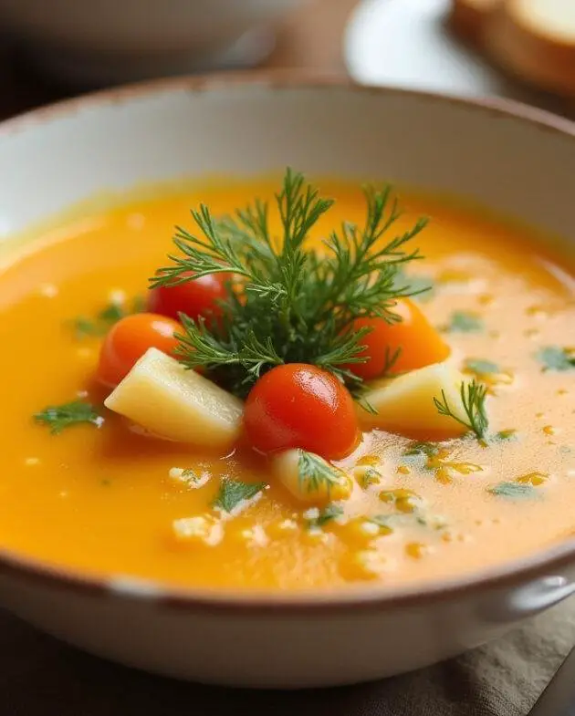 Delicious Soupe Polonaise à l'Aneth served in a bowl, perfect for a comforting meal.