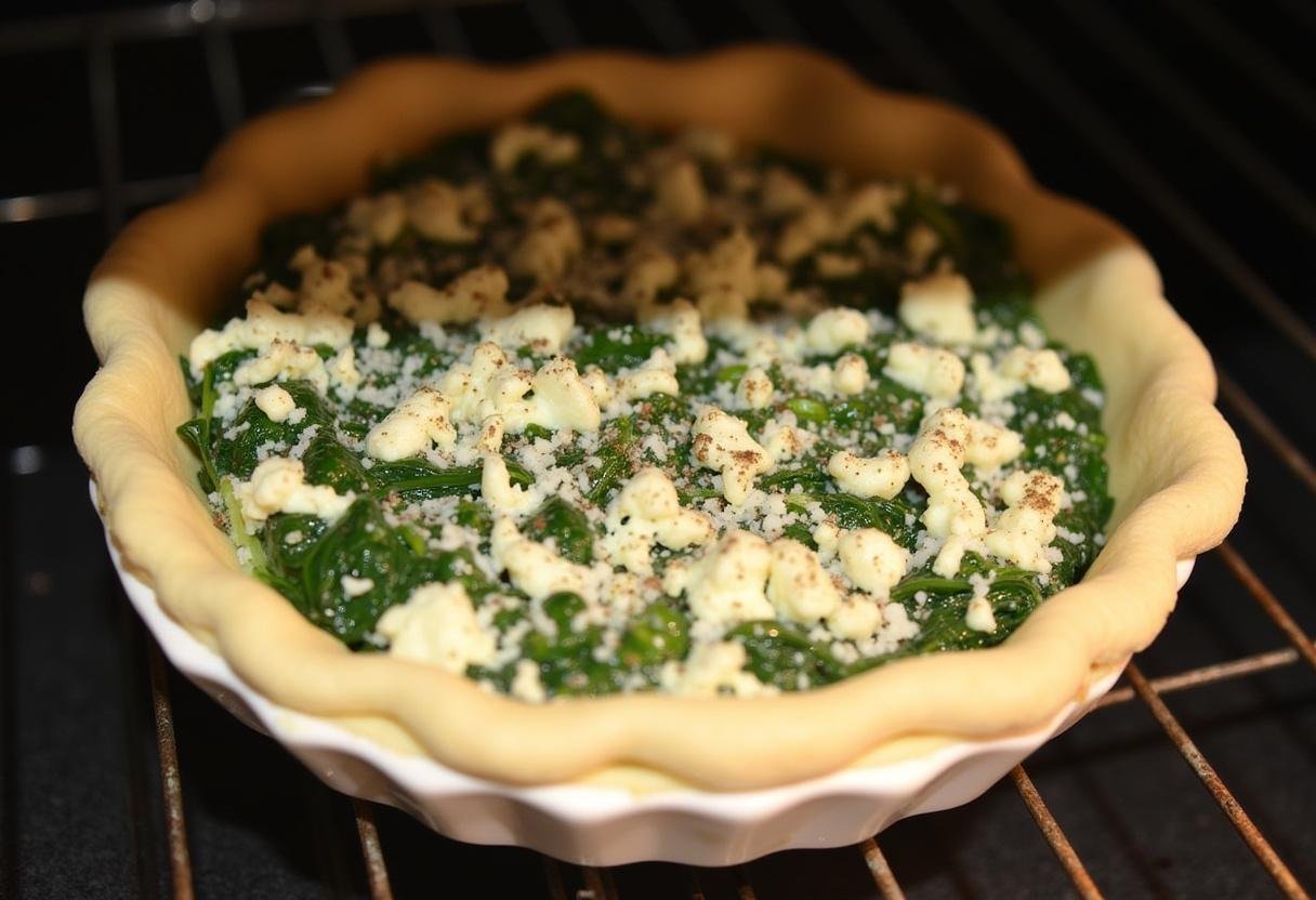 Tarte aux épinards et ricotta prête à cuire au four.