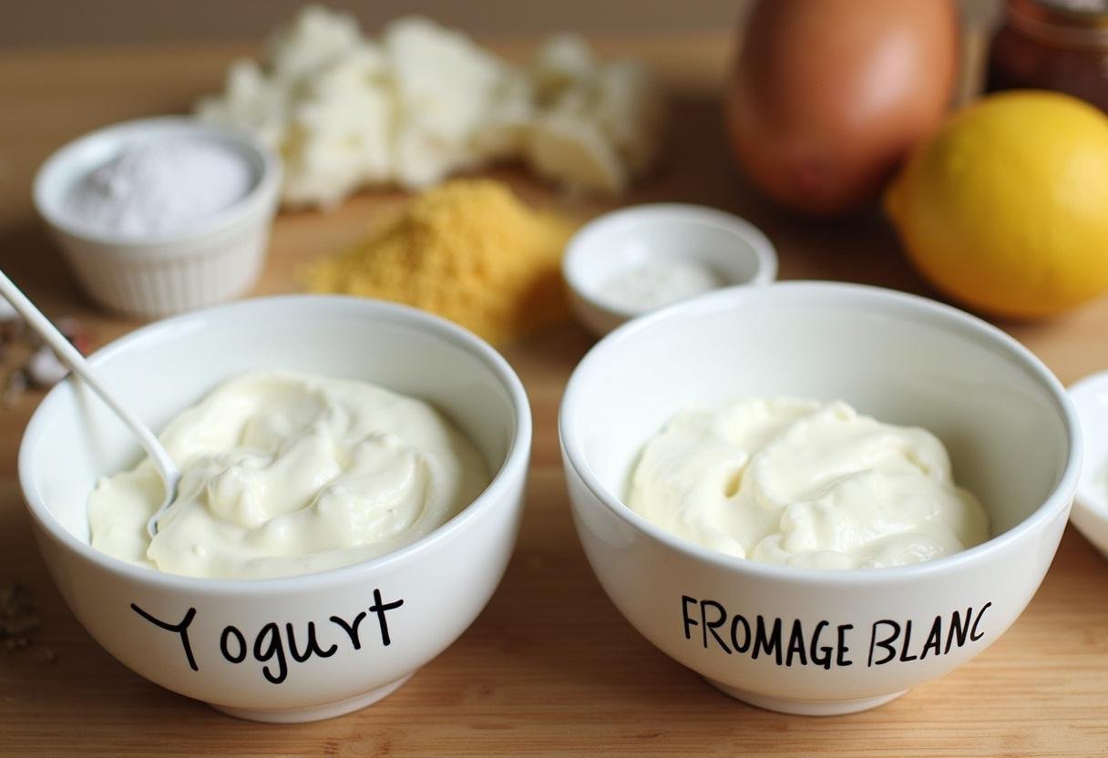 Yogurt and fromage blanc comparison, showcasing their differences in texture and appearance for culinary uses.