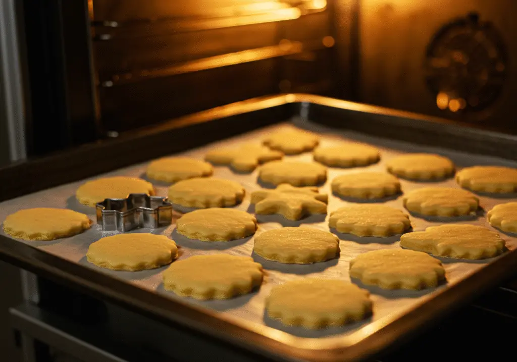 Cut cookies on a baking tray prepared for baking Lemon Lavender Cookies Sablés.