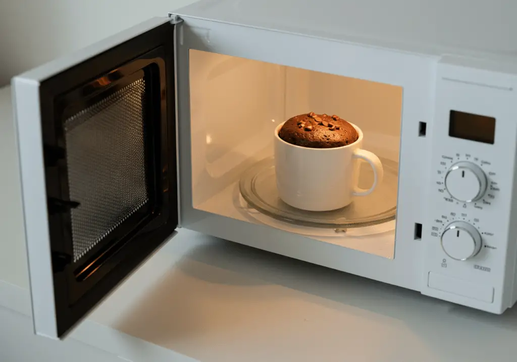 Cuisson du Mug Cake au Chocolat au micro-ondes