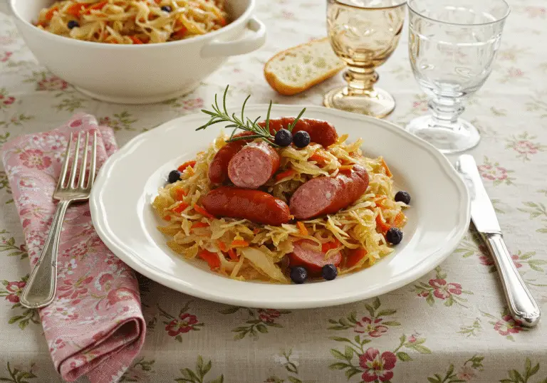 Salade de choucroute à l'ancienne magnifiquement présentée, idéale pour un repas traditionnel français.
