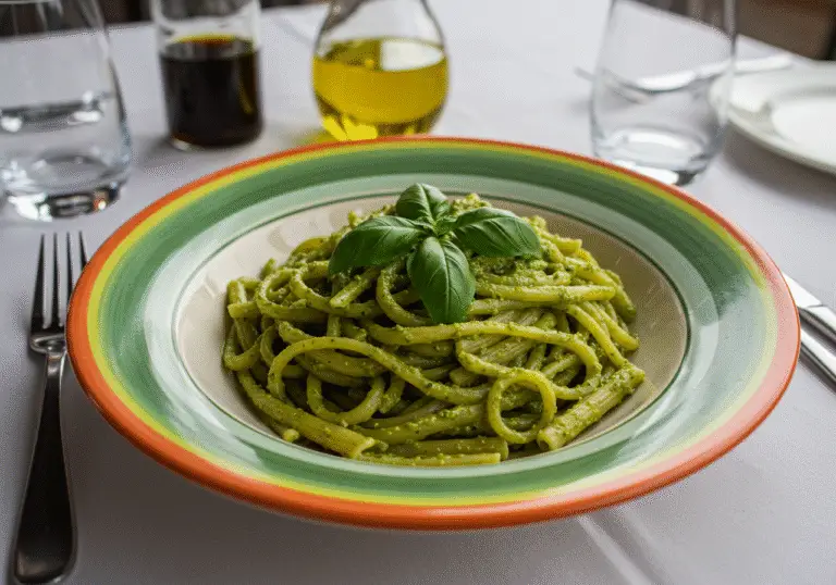 Delicious Salade de Pâtes au Pesto Verte presented with vibrant colors, ideal for a summer meal.