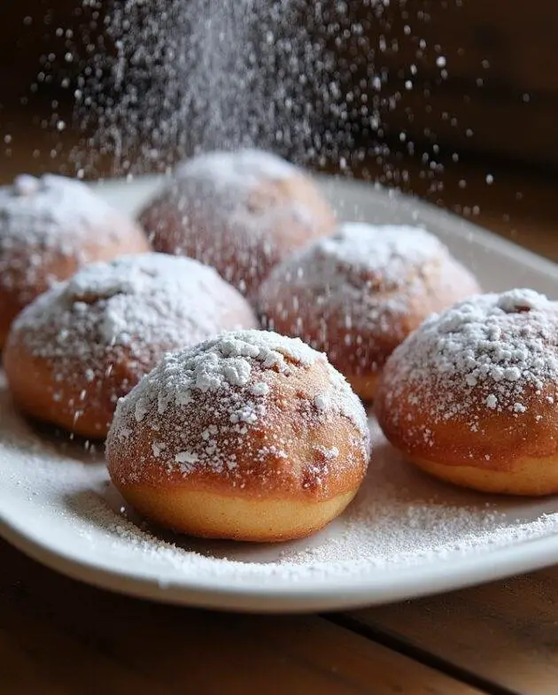Présentation de beignets au chocolat saupoudrés de sucre glace sur une assiette blanche, illustrant la douceur des beignets portugais.