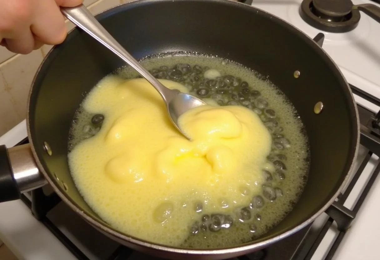 Préparation de la béchamel vegan : faire fondre du beurre végétalien dans une casserole.