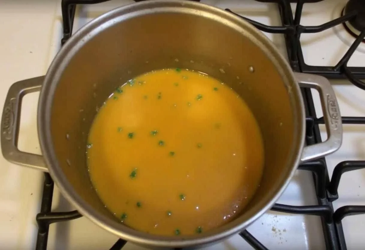 Laisser mijoter la sauce béchamel vegan en remuant fréquemment jusqu'à ce qu'elle épaississe.