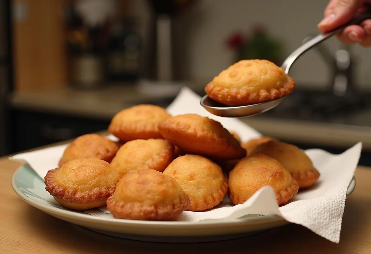 Beignets aux sucres retirés de l'huile sur un plateau recouvert de serviettes en papier pour égoutter l'excÚs d'huile.