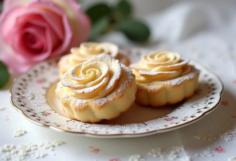 Biscuit rose de Reims traditionnel joliment présenté sur une assiette décorative avec une légère poussière de sucre glace.